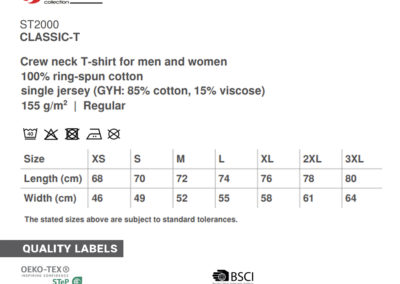 T-shirt - Tableau des tailles